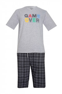 Pijama Barbati Uniconf din Bumbac, Maneca scurta, PBV28IMP100 Gri Melanj Game Over - Img 1
