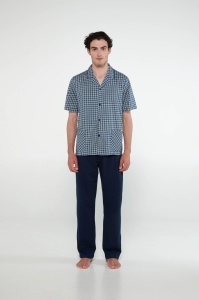 Pijama Barbati VAMP, din Bumbac, cu Nasturi, MS+PL 20694 Albastru-Alb-Verde