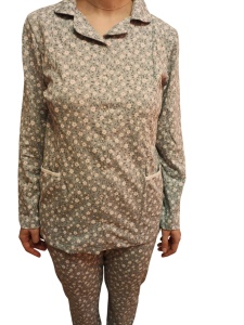 Pijama Dama Auritex cu Nastruri, Maneca Lunga 231, Albastru Deschis Flori Mici - Img 4