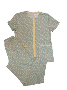 Pijama Dama Auritex cu Nastruri, Maneca scurta MS 543-01 Verde Floral - Img 2