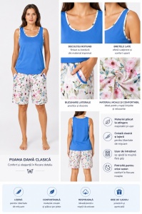 Pijama Dama Auritex, tipar Clasic, Bluza Maiou 125 TURCOAZ - Img 2