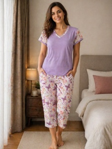Pijama Dama Auritex, tipar Clasic, Maneca Scurta, MS 407 LILIAC