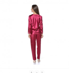 Pijama dama satin Bella, Maneca + Pantalon Lung, Carla, Visiniu - Img 3