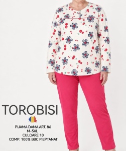 Pijama Dama TOROBISI TRICOTEX, Clasic, ML 86-10 Alb-Fuxia