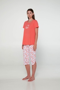 Pijama dama VAMP, din Bumbac,, MS+3/4 20280 CORAL - Img 3