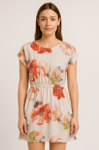 Rochie Dama Soft & Seven by Sofiaman, din Viscoza, JUNE T25-002 Portocaliu-Floral - Img 1