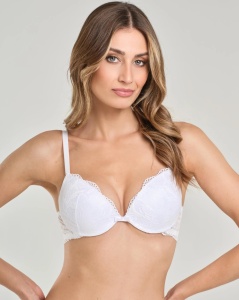SUTIEN SPIMAN, Push UP, cu Armătură si Dantela Jaqart, ARIEL - ALB