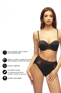 Sutien UNICONF, Balconette cu Cupe Graduate, Push-Up SM15 Negru - Img 3