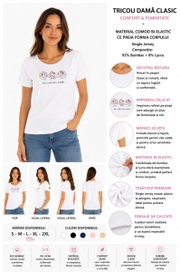 T.2509 Alb ROSES, Tricou Dama cu KNOX, cu Imprimeu, - Img 2