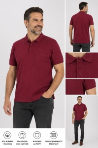 T.4711 Bordo, Tricou Knox Polo Pique Clasic cu Buzunar - Img 3