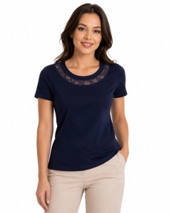 Tricou Dama KNOX, cu Dantela, T.2952 Bleumarin