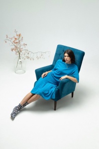 Bluza dama Tricotata HERMINA, Maneca 3/4, din Viscoza 151 Albastru Azur - Img 4