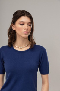 Bluza dama Tricotata Hermina, Maneca Scurta, MS115 Albastru Marin - Img 2