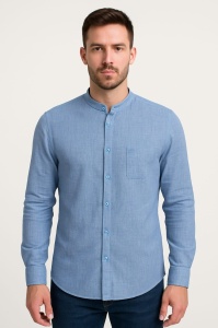 Camasa Barbati TACT, cu IN, Slim Fit cu Guler Tunica (Rusesc) , Indigo - Img 1