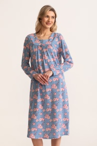Camasa Noapte Dama Soft&Seven By Sofiaman, din Bumbac CARMINA S22-009 Albastru Floral - Img 3