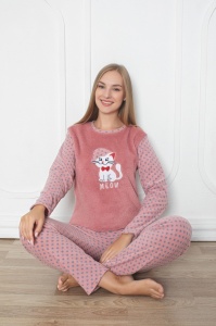 Compleu / Pijama Dama Baki, din Cocolino , Liliac Pisicuta