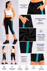 P.2248 Negru & Tropical, Pantalon Dama 3/4 Conic cu Buzunar - Img 2