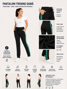 P.2269 Negru & Verde, Pantaloni Trening Dama KNOX, Tipar Conic - Img 2