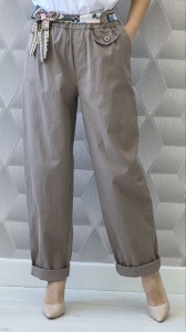 Pantaloni dama HEBE, Lungi din Bumbac, cu Esarfa, Model BIANCA - Kaki