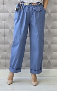 Pantaloni dama HEBE, Lungi din Bumbac, cu Esarfa, Model BIANCA