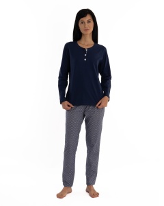 Pij.2211 Bleumarin, Pijama Damă Knox, cu fenta și nasturi - Img 1