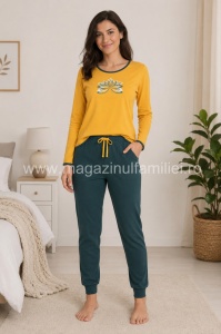 Pij.2236 GALBEN LOTUS, Pijama Damă Knox, cu Mansete