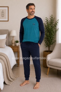 Pij.4154 PETROL, Pijama Bărbați KNOX cu Manseta la Glezna