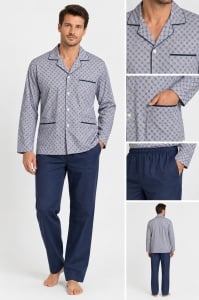 Pijama Barbati Auritex din bumbac cu Nasturi ML 232-12 GRI Deschis (Carouri Mici)