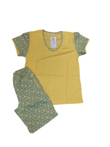Pijama Dama Auritex, tipar Clasic, Maneca Scurta, MS 124-01 Galben - Img 2