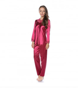 Pijama dama satin Bella, Maneca + Pantalon Lung, Carla, Visiniu - Img 4