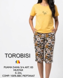 Pijama dama TOROBISI TRICOTEX, Maneca scurta, MS+3/4 83 Galben MUSTAR - Img 2