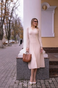 Rochie Dama Tricotata HERMINA, Evazata 421 BEJ - Img 4