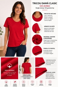 T.2500 Rosu, Tricou Dama KNOX, CLASIC - Img 2