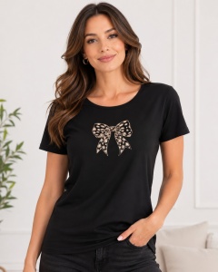 T.2509 Negru FUNDITA, Tricou Dama cu KNOX, cu Imprimeu,