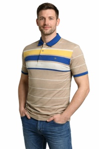 Tricou Barbati Tony Montana, Polo Pique, cu Dungi, Bej