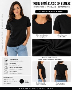 Tricou Dama KNOX, CLASIC, la Baza Gatului T.2512 NEGRU - Img 2