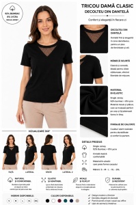 Tricou Dama KNOX, cu Dantela, T.2978 NEGRU - Img 2
