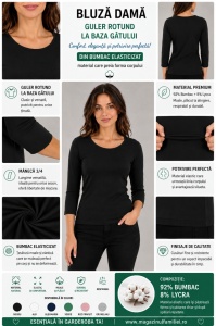 B.2400 Negru, Bluza dama Knox, Maneca 3/4 - Img 2