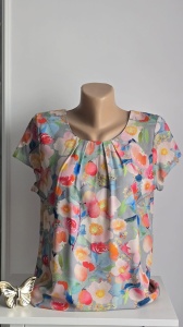 Bluza dama ANESIA din Viscoza, Guler rotund, Maneca Scurta, MARCELA-01 GRI FLORAL - Img 2