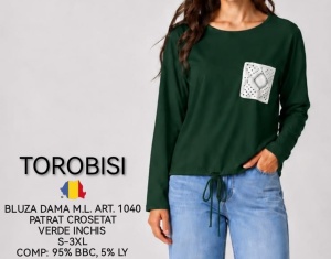 Bluza dama TOROBISI TRICOTEX, din Bumbac Elasticizat, Over-Sized ML 1040 VERDE Inchis