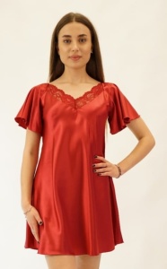 Camasa de noapte Bella Lingerie, din saten, Maneca Scurta, PATRICIA Visiniu