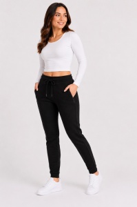 P.2027 NEGRU, Pantaloni trening Dama KNOX, Modern FIT, fermoare la buzunare