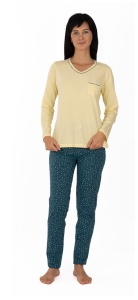 Pij.2238 GALBEN, Pijama Damă Knox, Buzurar la piept - Img 2