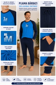 Pij.4155 Albastru Royal, Pijama Bărbați KNOX cu Manseta la Glezna - Img 2