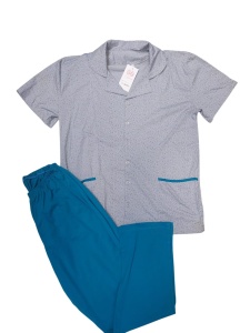 Pijama Barbati Auritex din bumbac cu Nasturi, MS+PL 232-02 Gri Deschis.- Turcoaz - Img 3