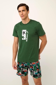 Pijama Barbati VAMP, din Bumbac, cu Imprimeu MS 22620 Verde Inchis - Img 3