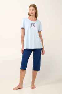 Pijama dama VAMP, din Bumbac, MS+3/4 20929 Albastru-Deschis