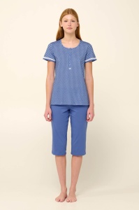 Pijama dama VAMP, din Bumbac, MS+3/4 22210 Albastru Buline - Img 4
