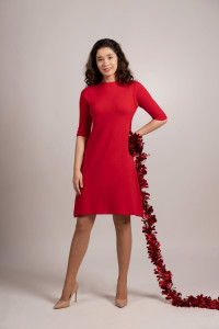 Rochie Dama Tricotata HERMINA, Evazata 122 Rosu Rodie - Img 4