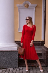 Rochie Dama Tricotata HERMINA, Evazata 421 Rosu